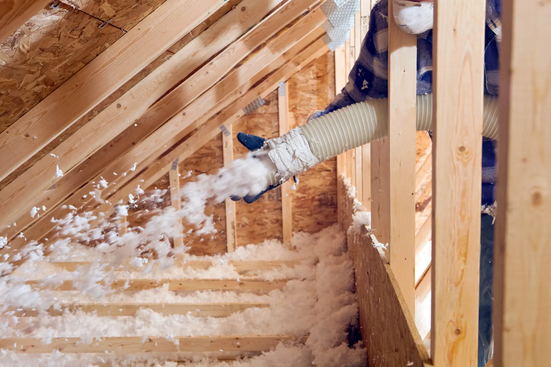 Pole barn interior with finished foam coverage